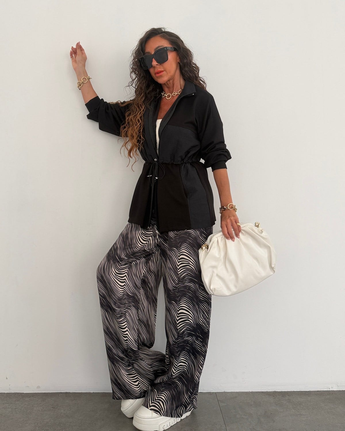 Lucas Montlu Takım Zebra Desen Siyah
