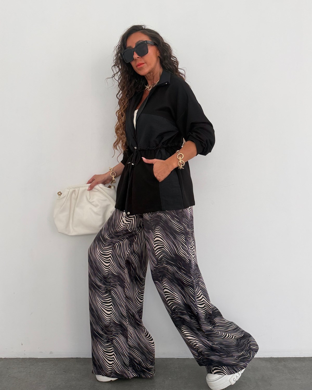 Lucas Montlu Takım Zebra Desen Siyah