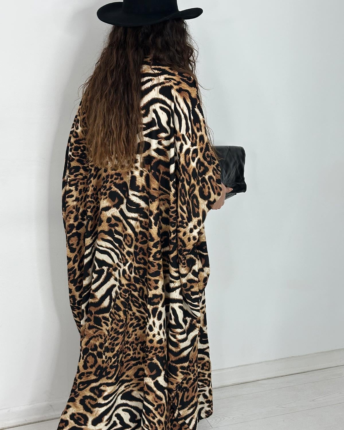 Luna Yarasa Kol Elbise Leopar