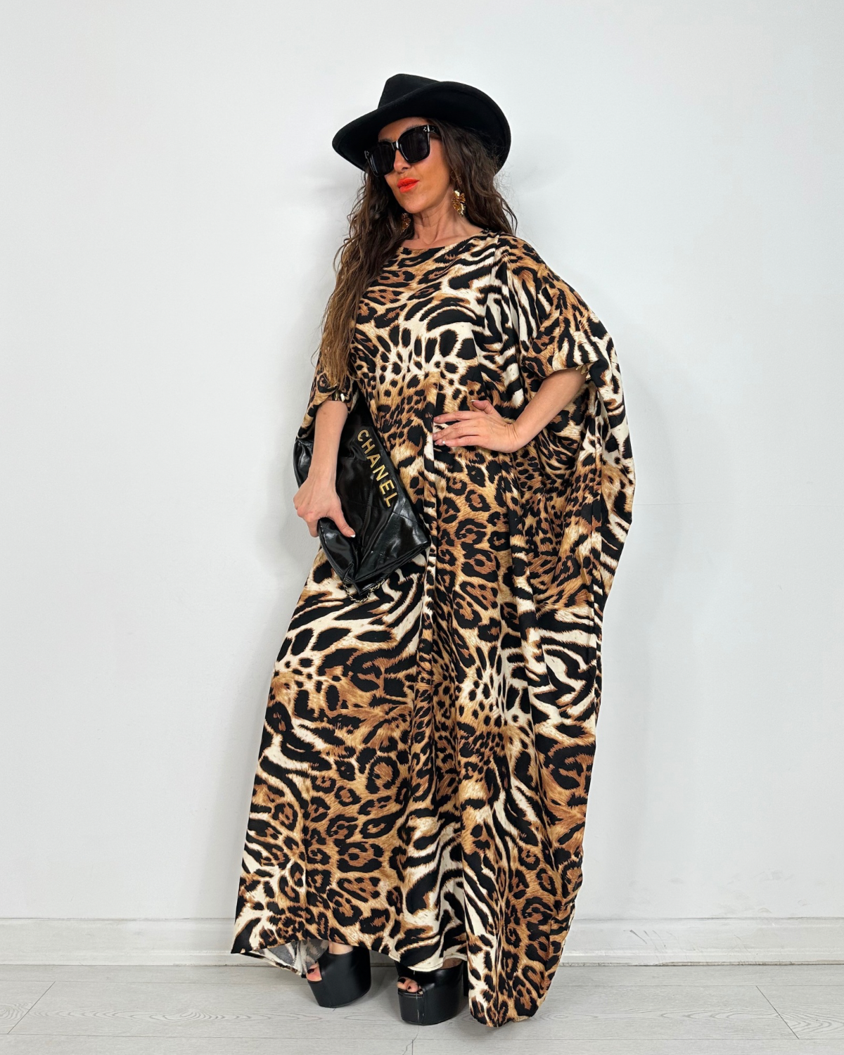 Luna Yarasa Kol Elbise Leopar