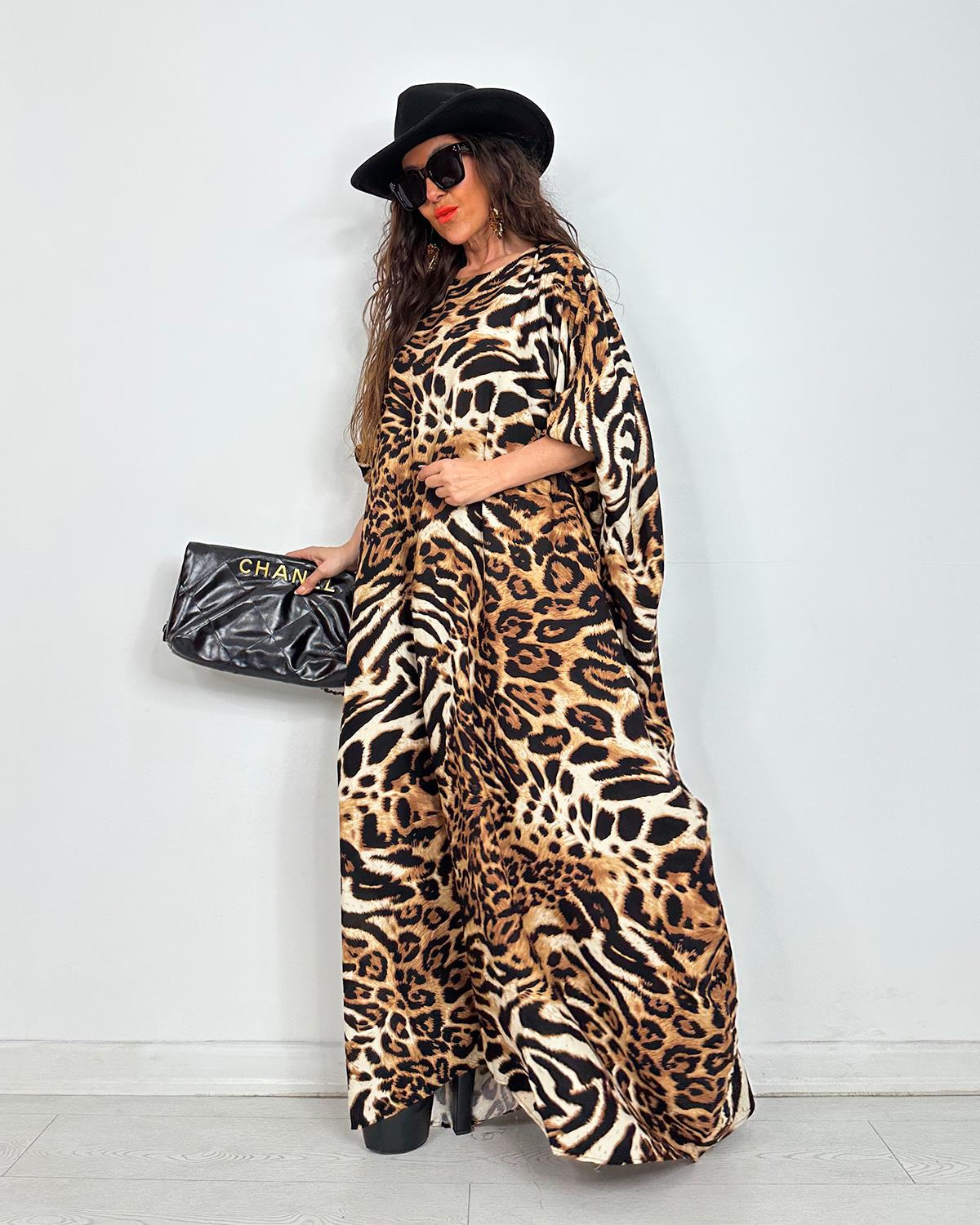 Luna Yarasa Kol Elbise Leopar