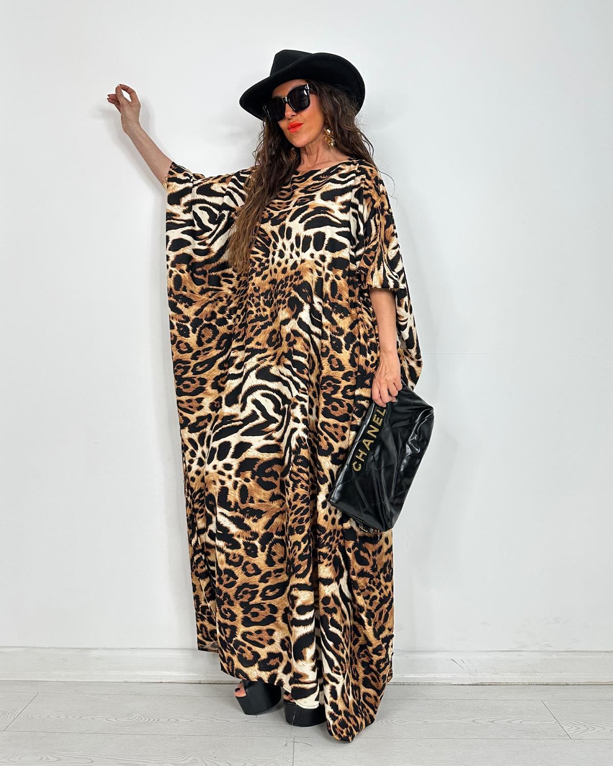 Luna Yarasa Kol Elbise Leopar