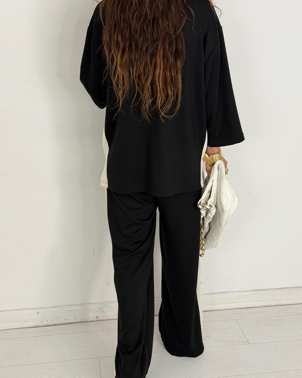 Maria Şeritli Takım Siyah