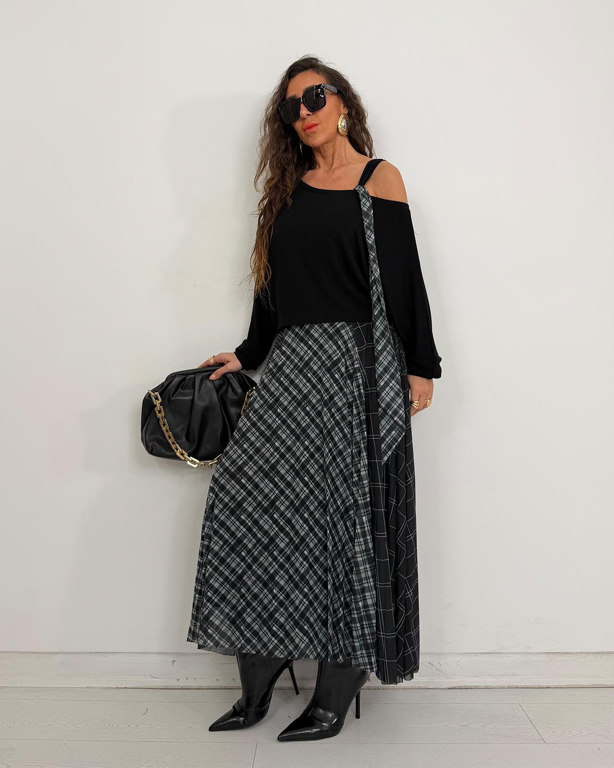 Merry Fularlı Elbise Siyah