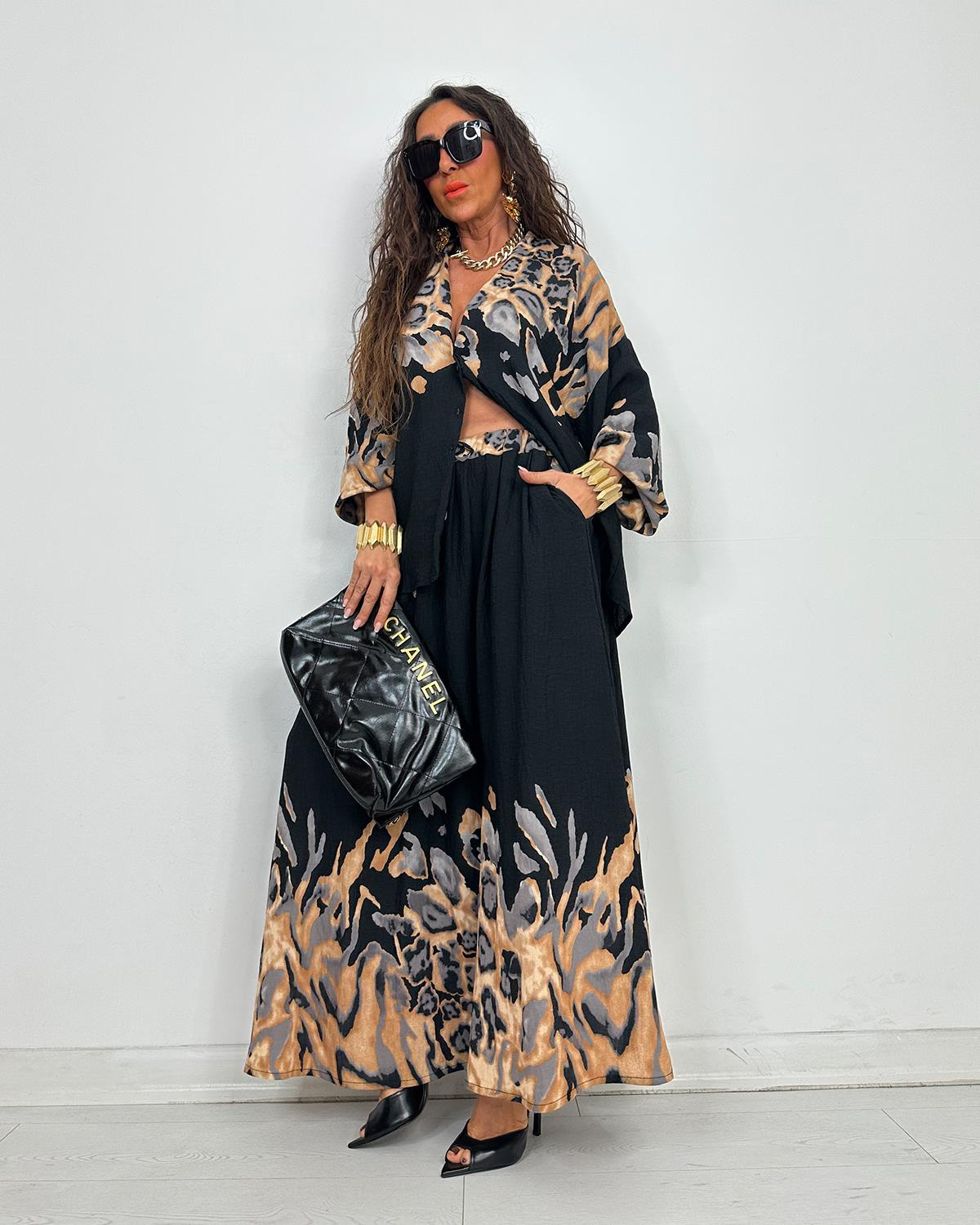 Miabella Leopar Takım Siyah