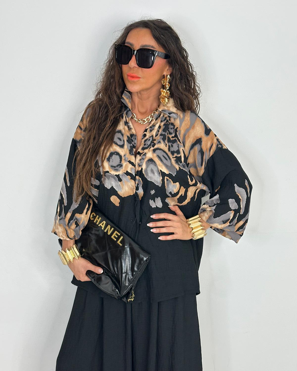 Miabella Leopar Takım Siyah
