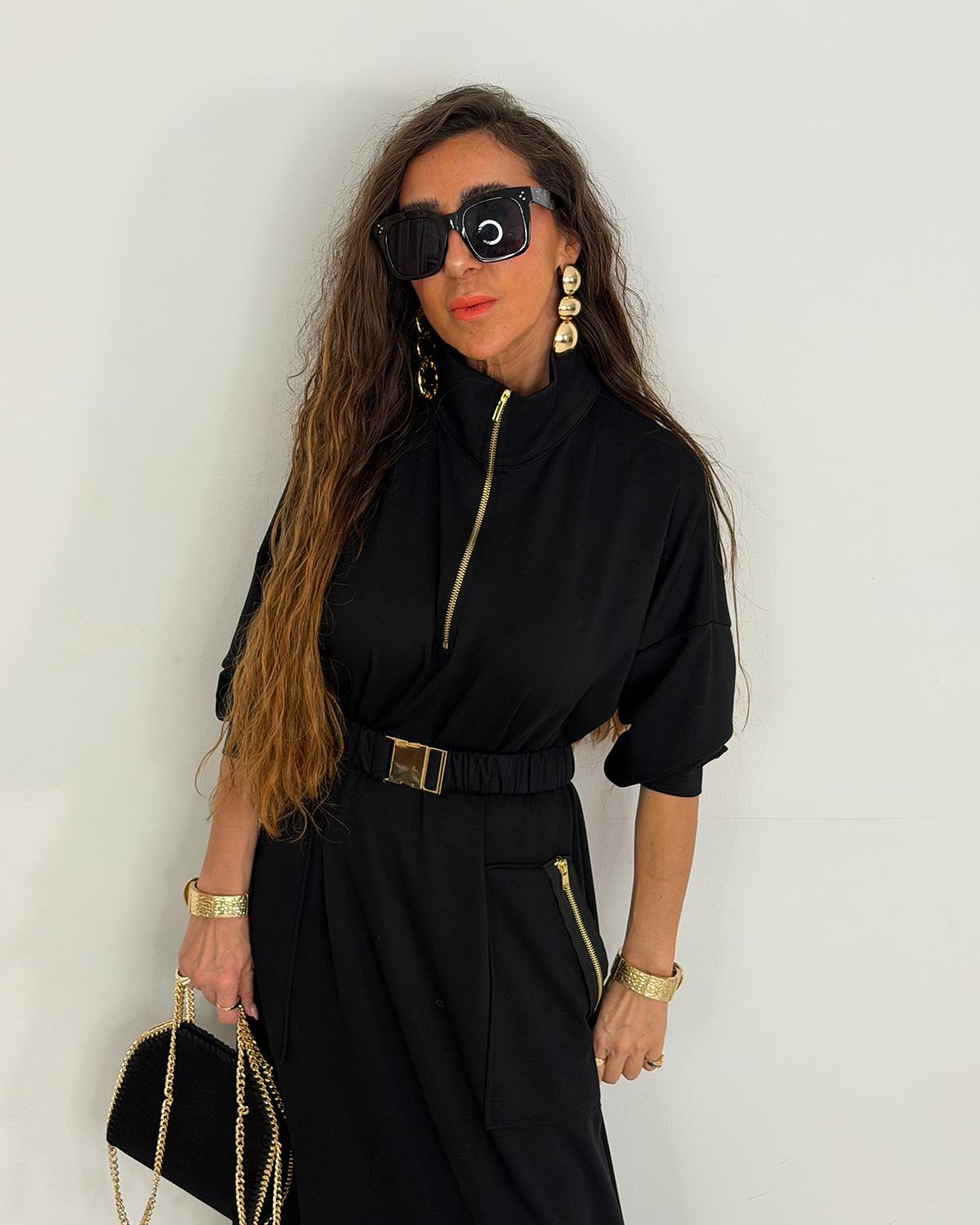 Monica Kemerli Elbise Siyah