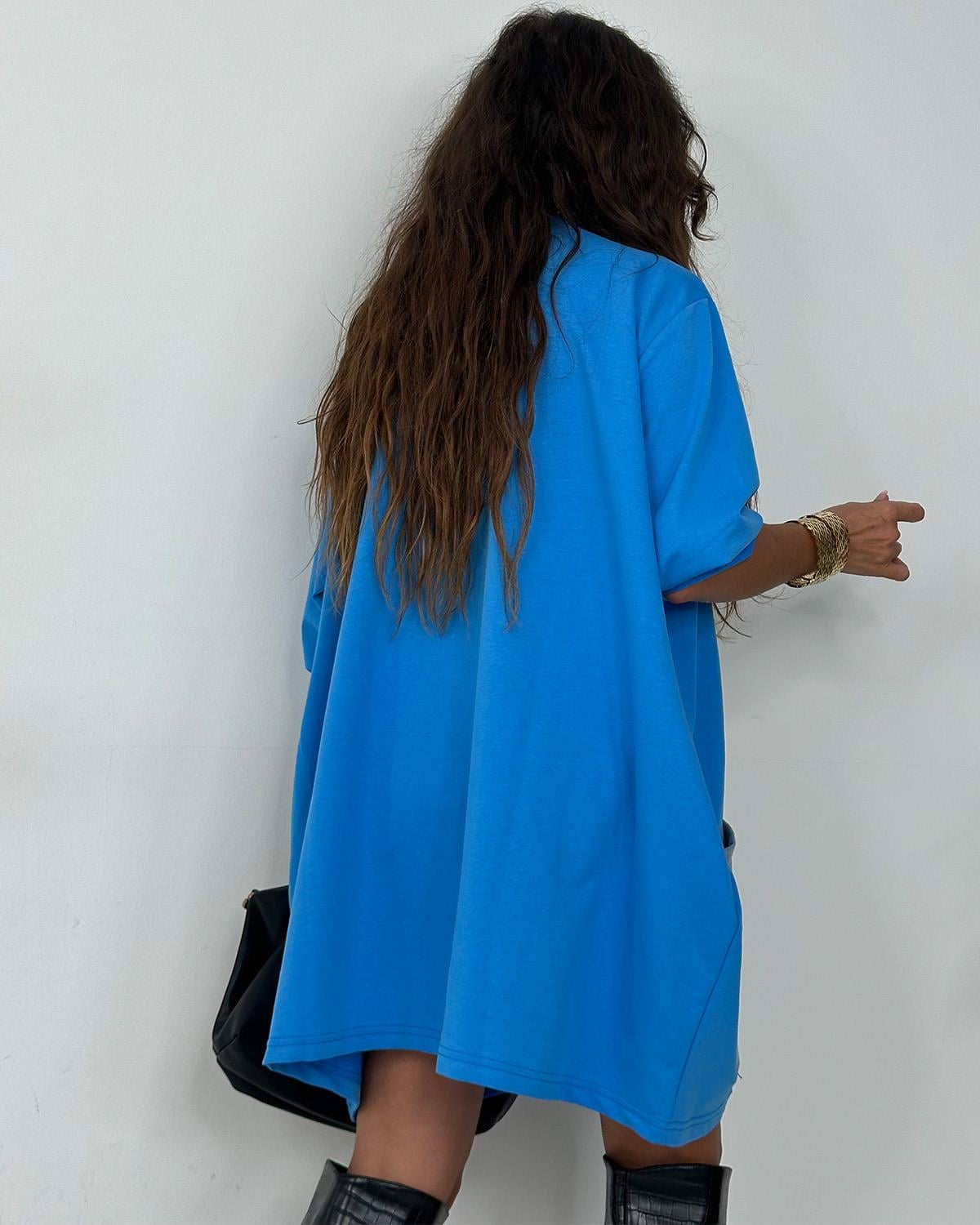 Mono Sweat Elbise Mavi