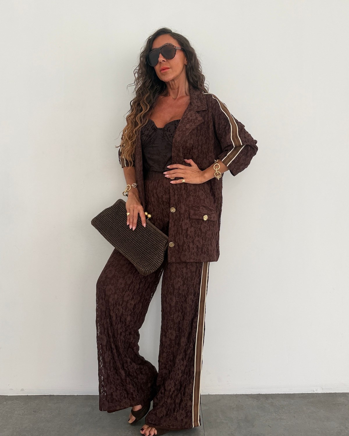 Moxy Dantelli Üçlü Takım Kahve