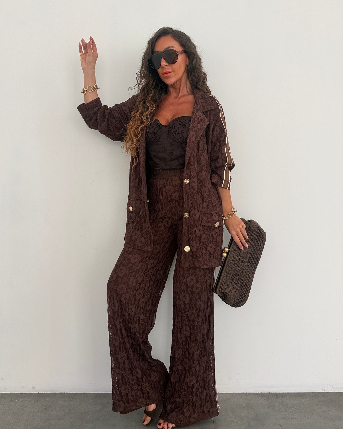Moxy Dantelli Üçlü Takım Kahve
