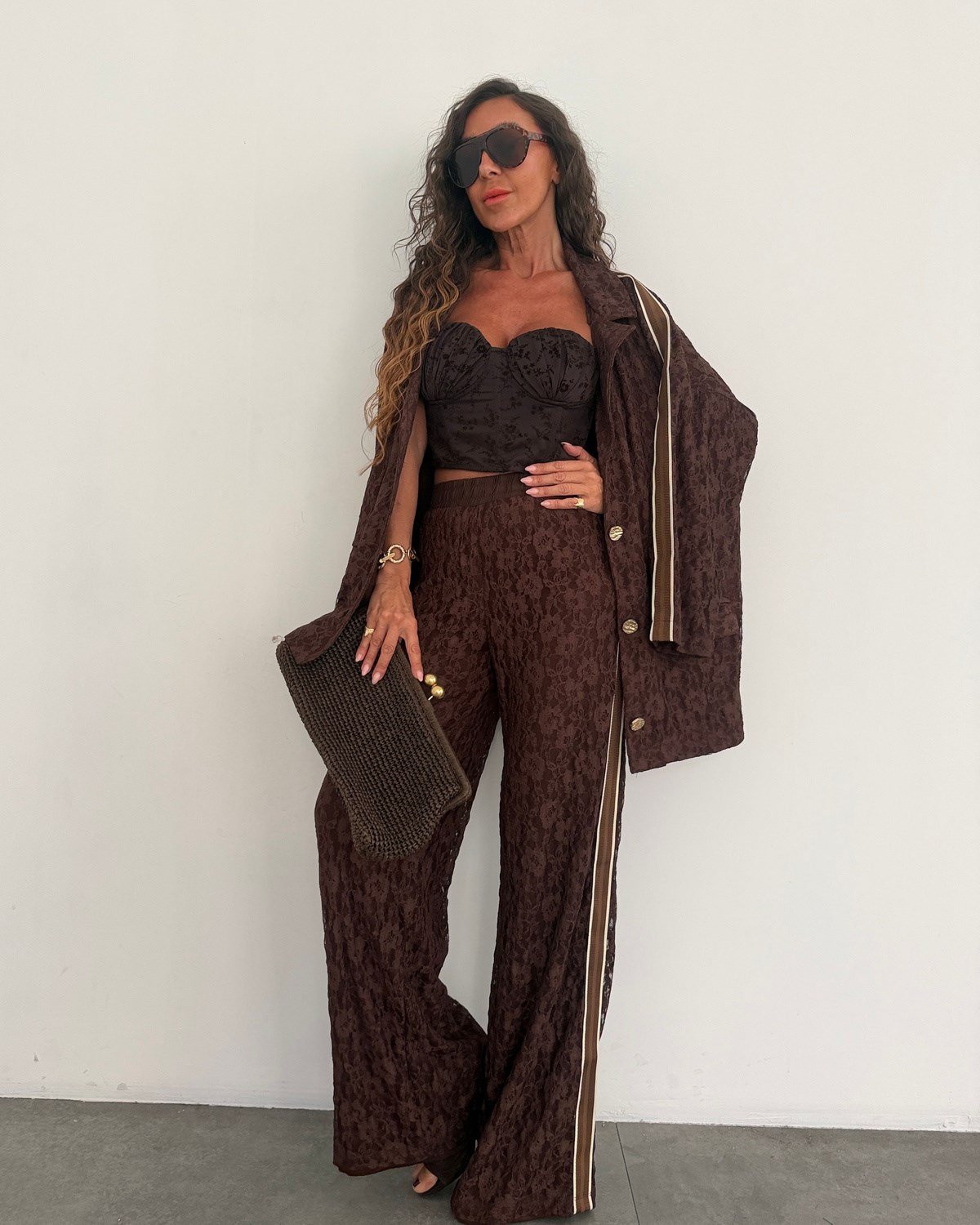 Moxy Dantelli Üçlü Takım Kahve