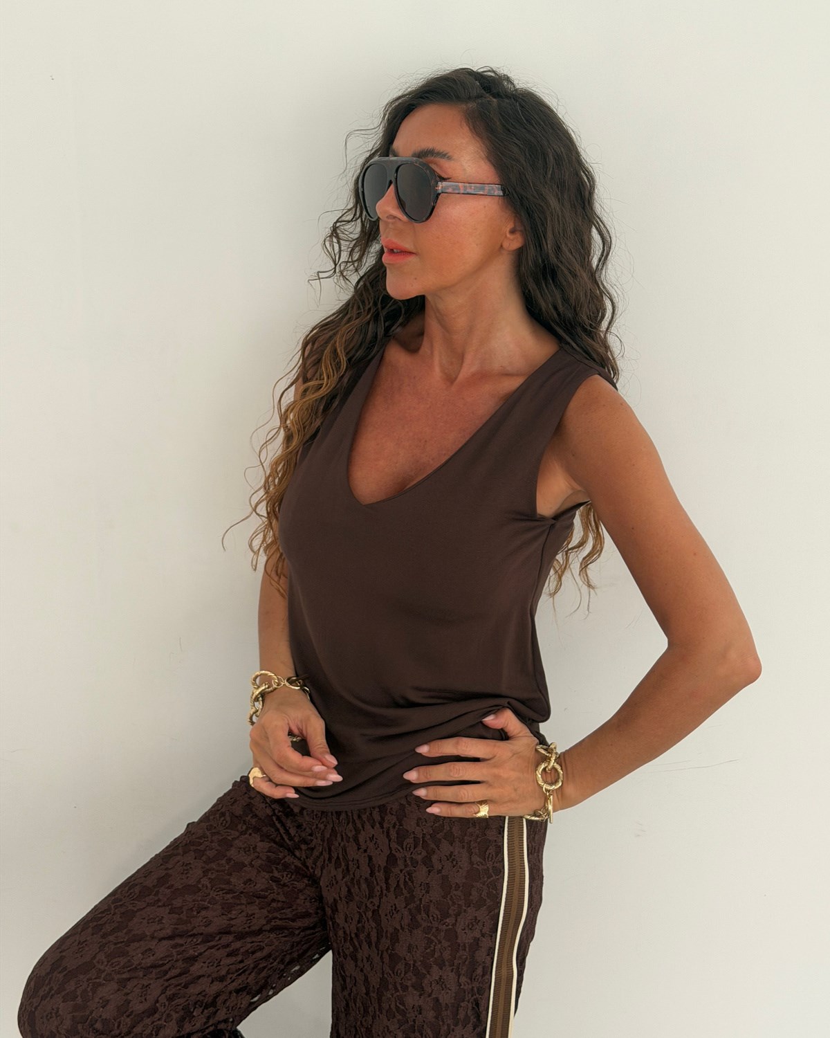 Moxy Dantelli Üçlü Takım Kahve
