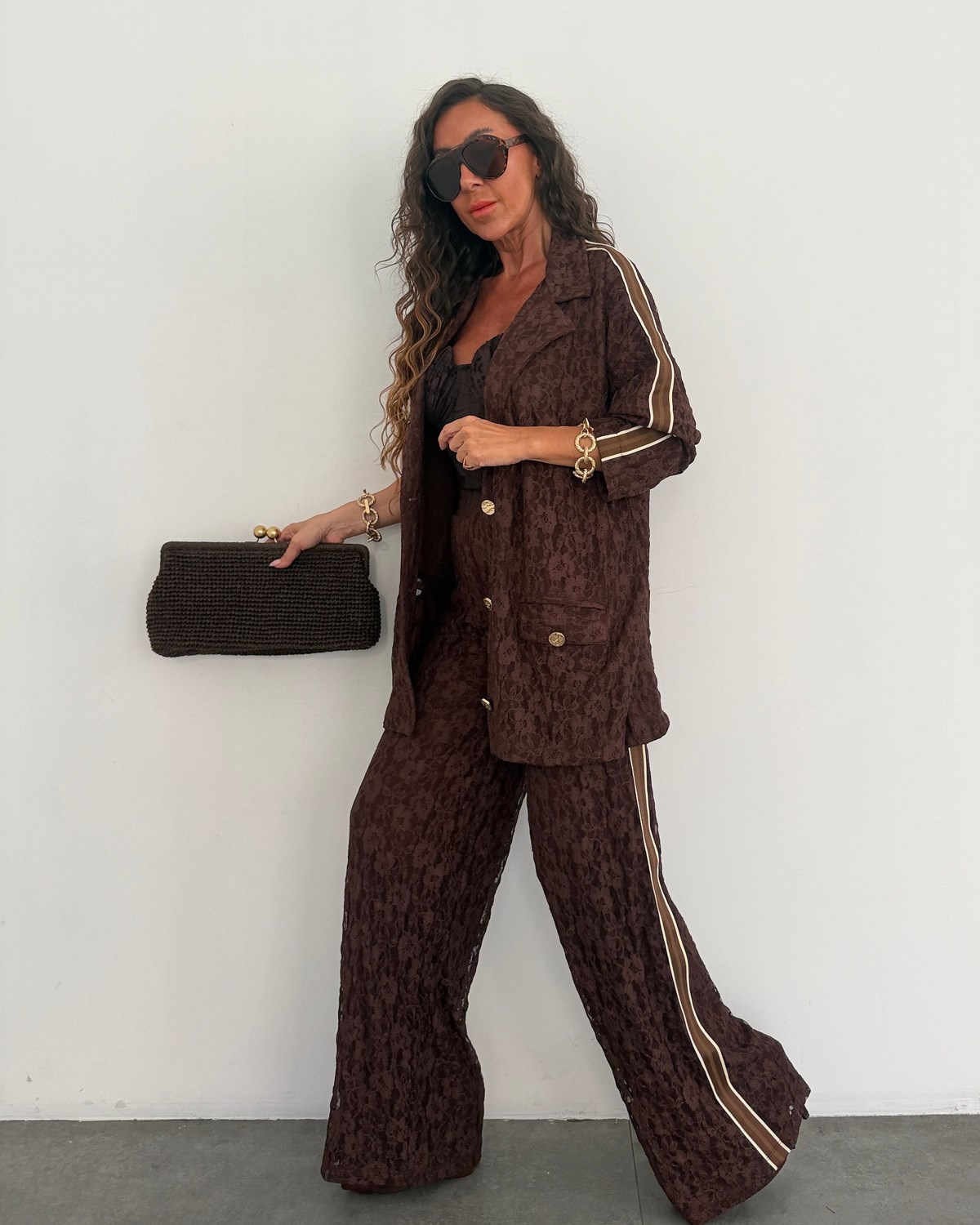 Moxy Dantelli Üçlü Takım Kahve