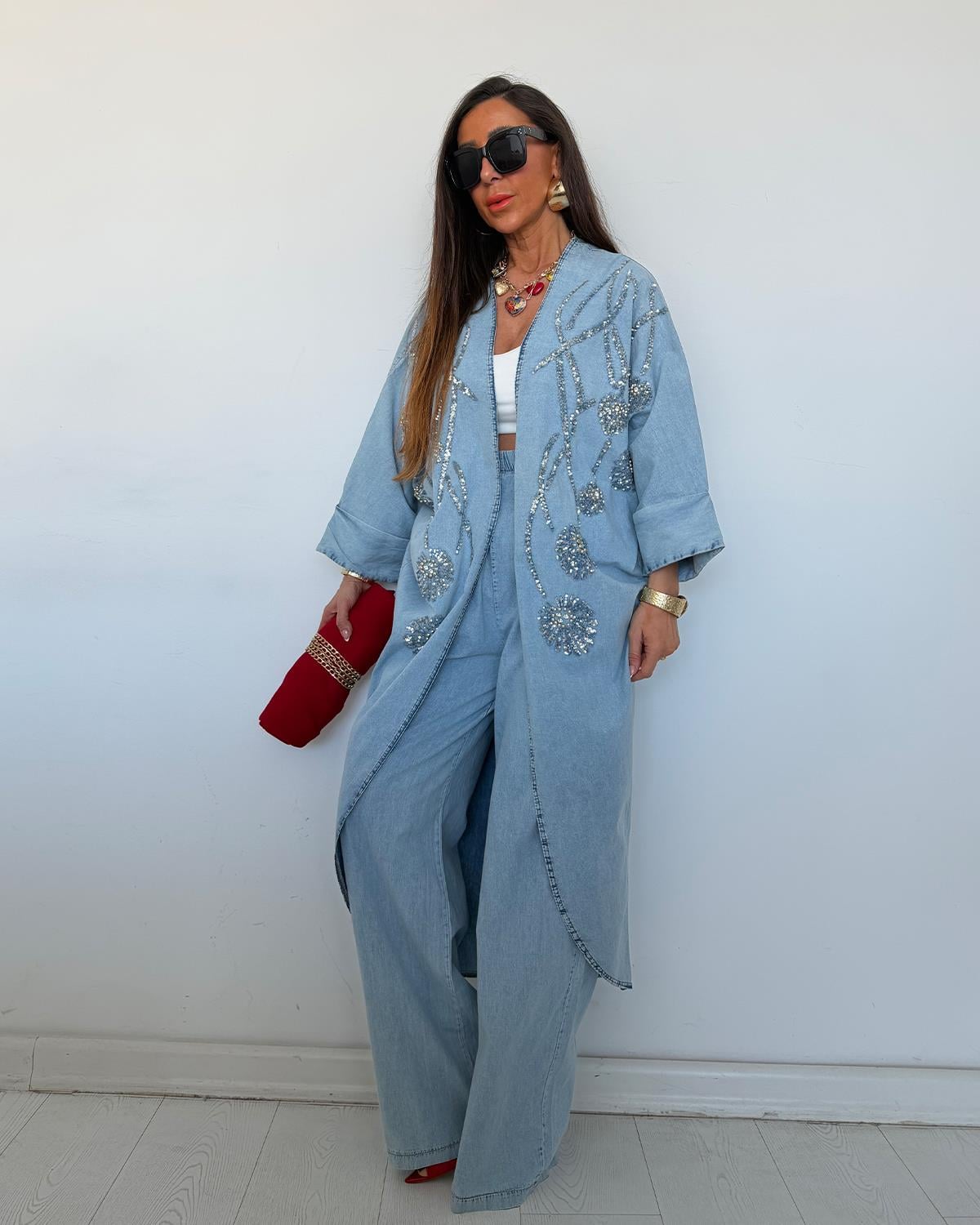 Nova Kot Pullu Kimono Takım Açık Mavi