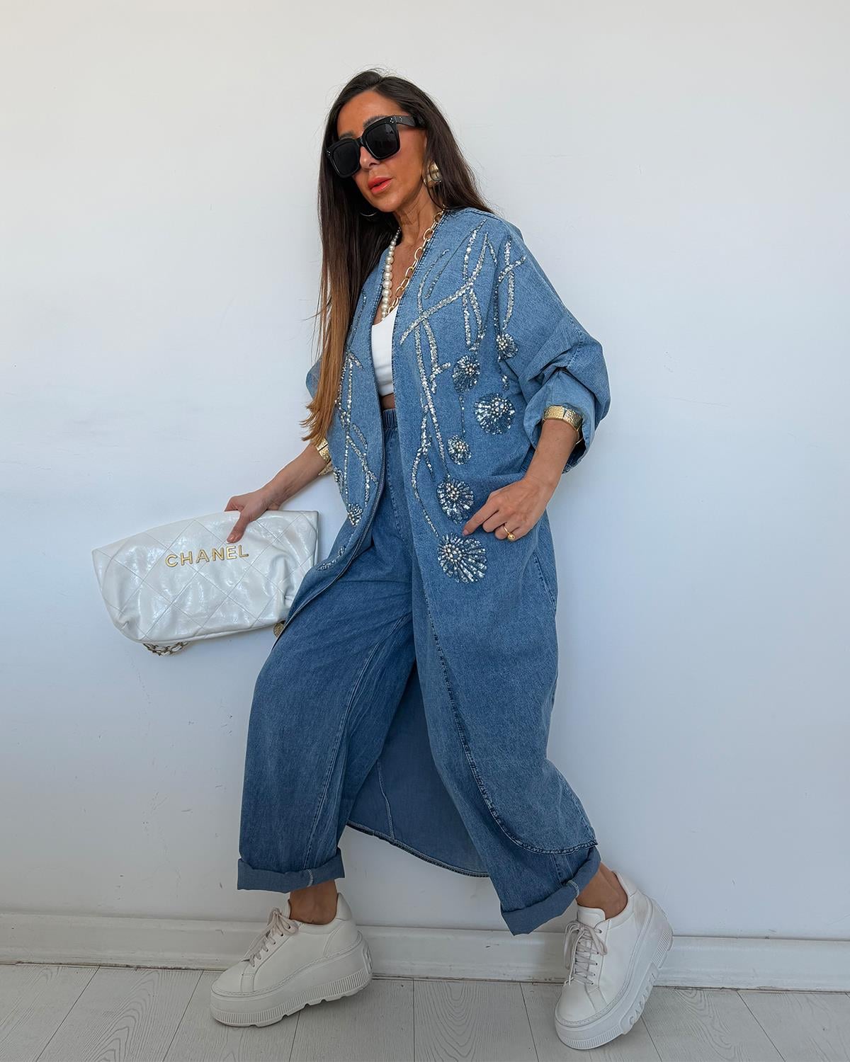 Nova Kot Pullu Kimono Takım Koyu Mavi