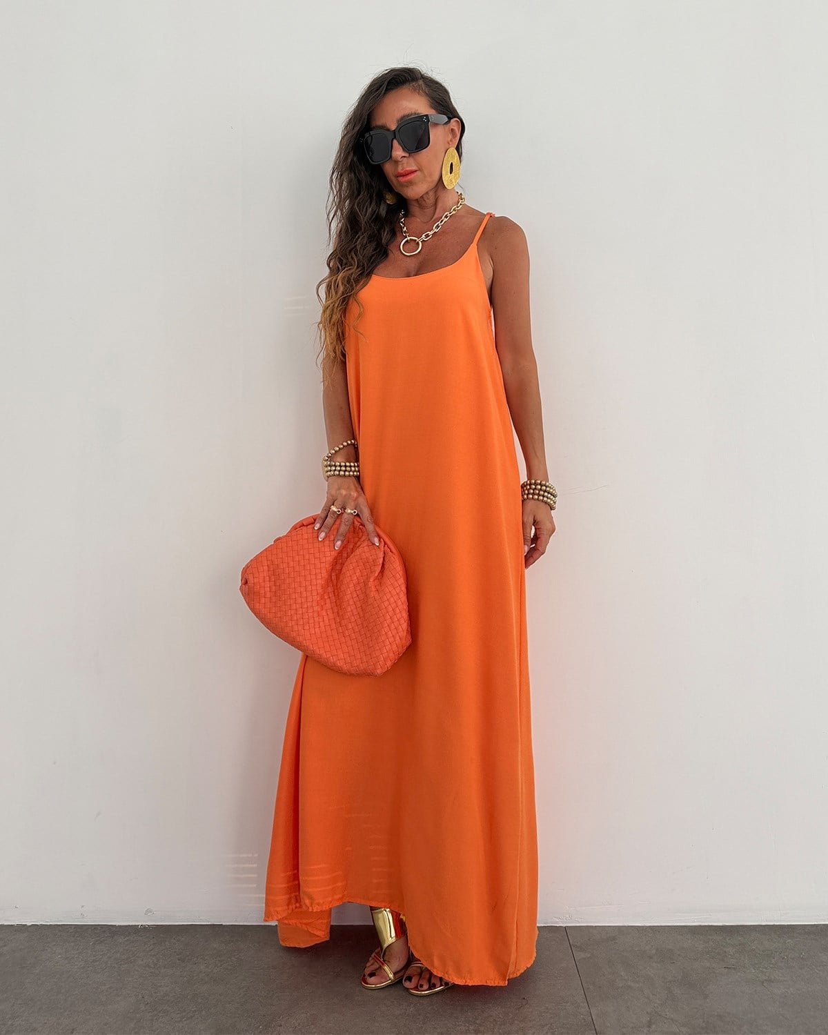 Palma Askılı Elbise Oranj