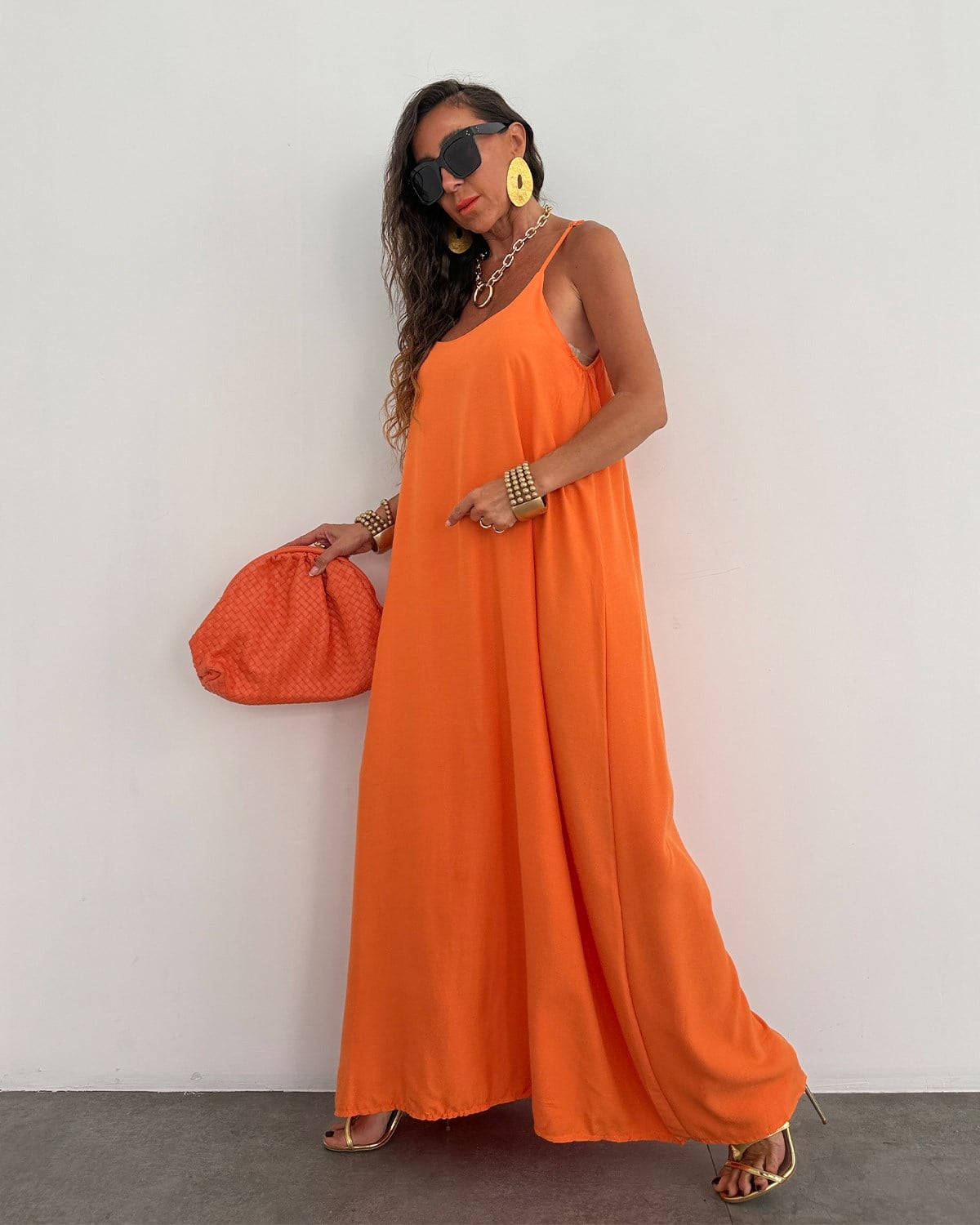 Palma Askılı Elbise Oranj
