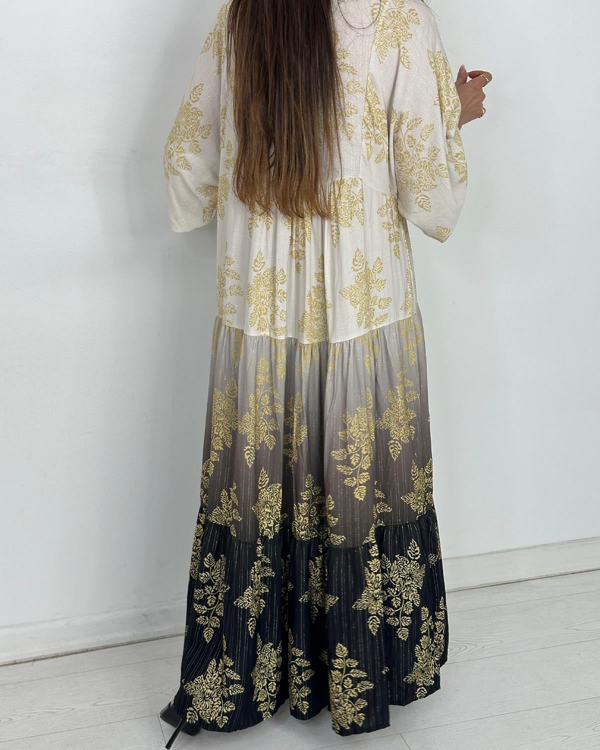 Parpella Batikli Simli Elbise Siyah