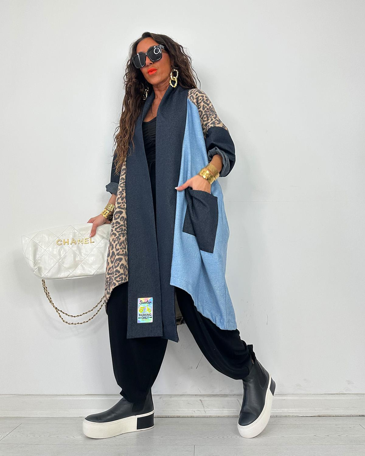 Patchwork Leopar Kot Mont