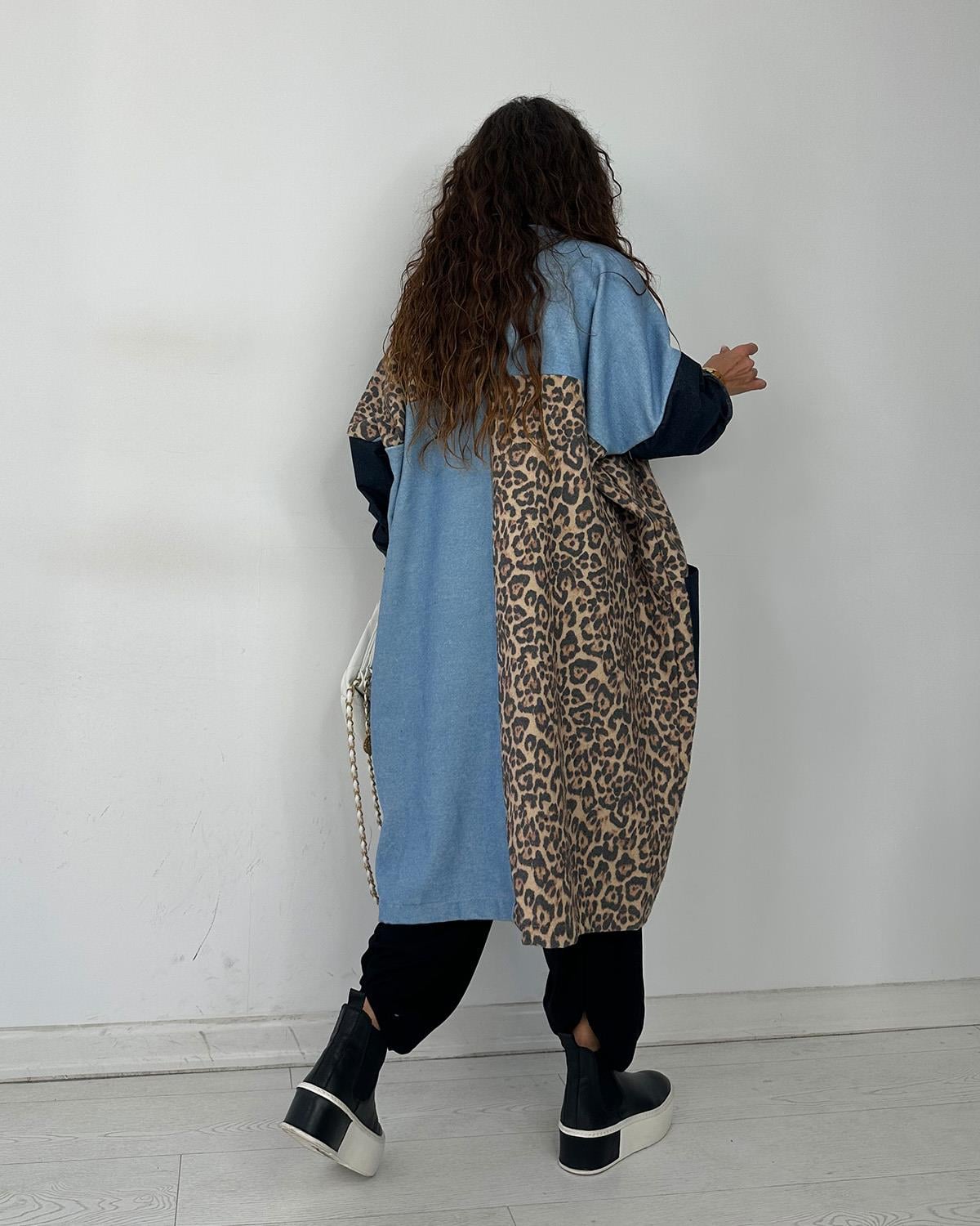 Patchwork Leopar Kot Mont