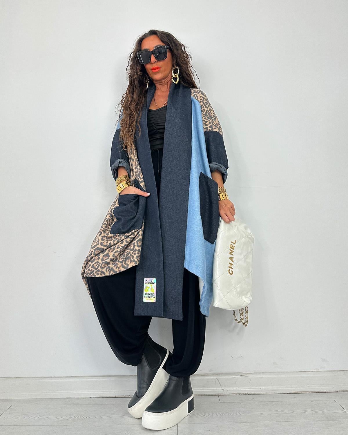 Patchwork Leopar Kot Mont