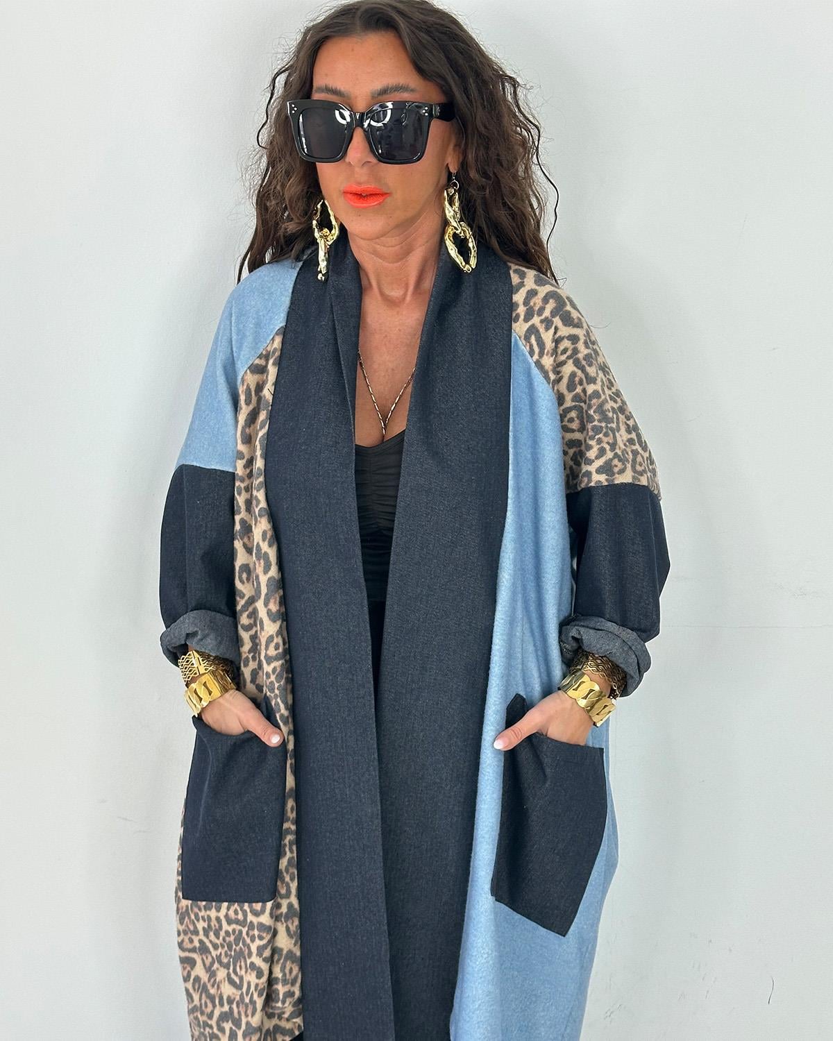 Patchwork Leopar Kot Mont