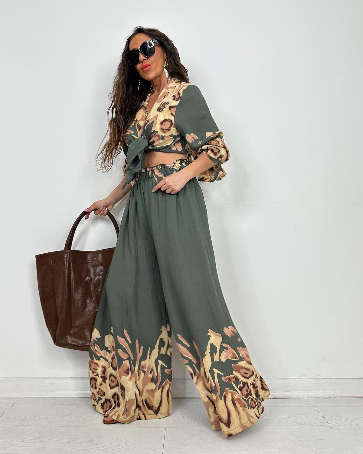 Pesto Leopar Pantolonlu Takım Haki
