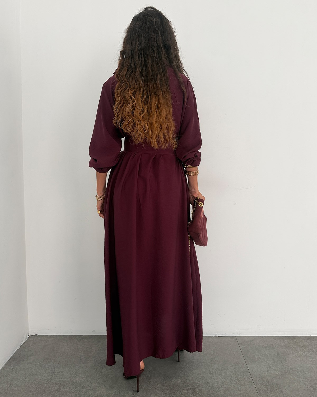 Picasso Kemerli Elbise Bordo