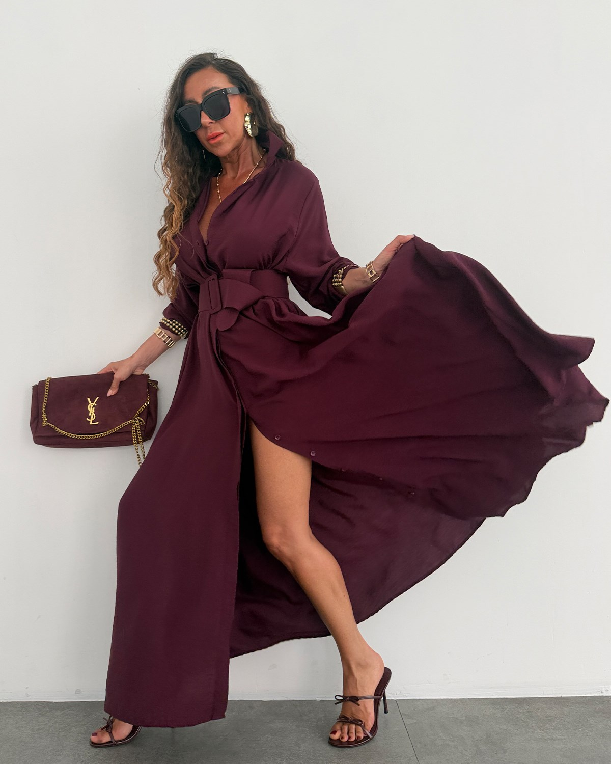 Picasso Kemerli Elbise Bordo
