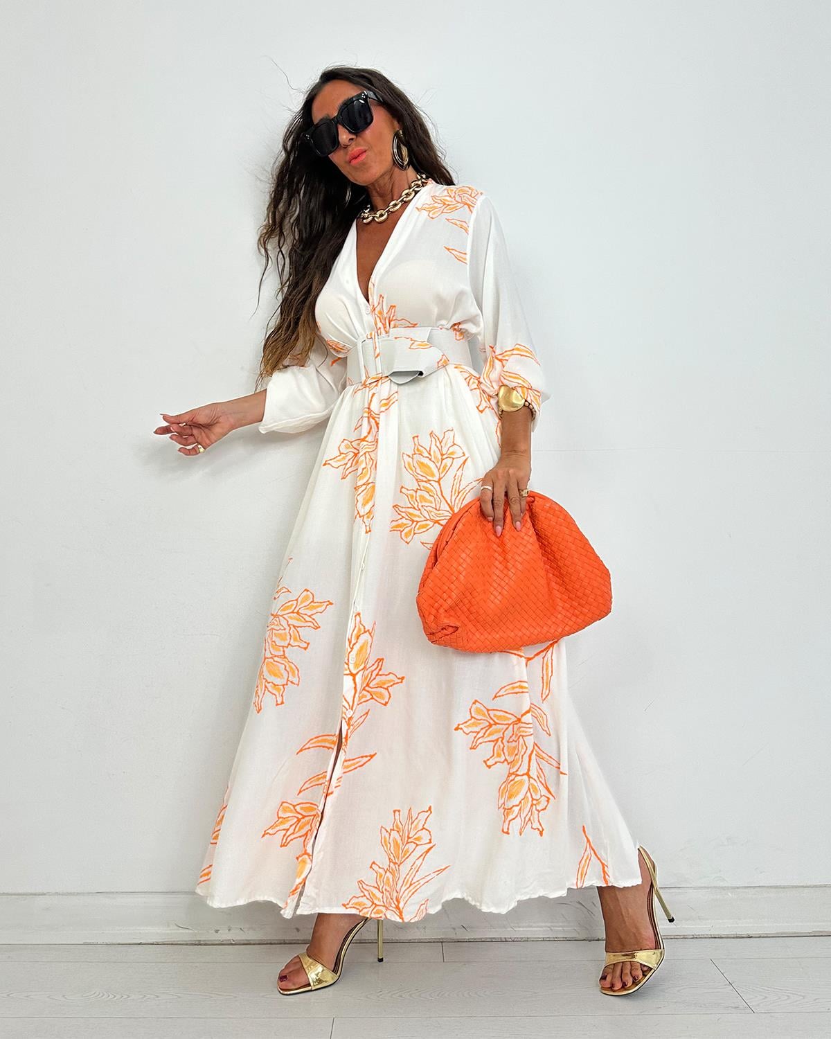 Picasso Nakışlı Elbise Orange