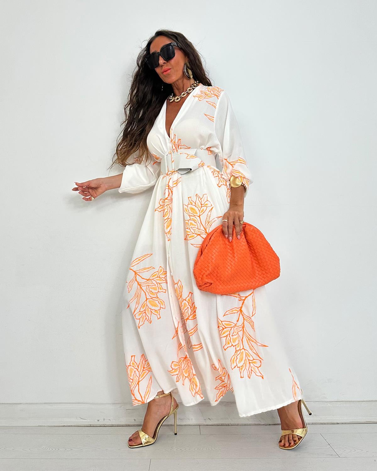 Picasso Nakışlı Elbise Orange