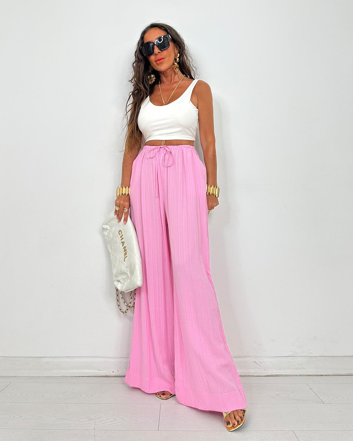 Porto Kraşlı Pantolon Pembe