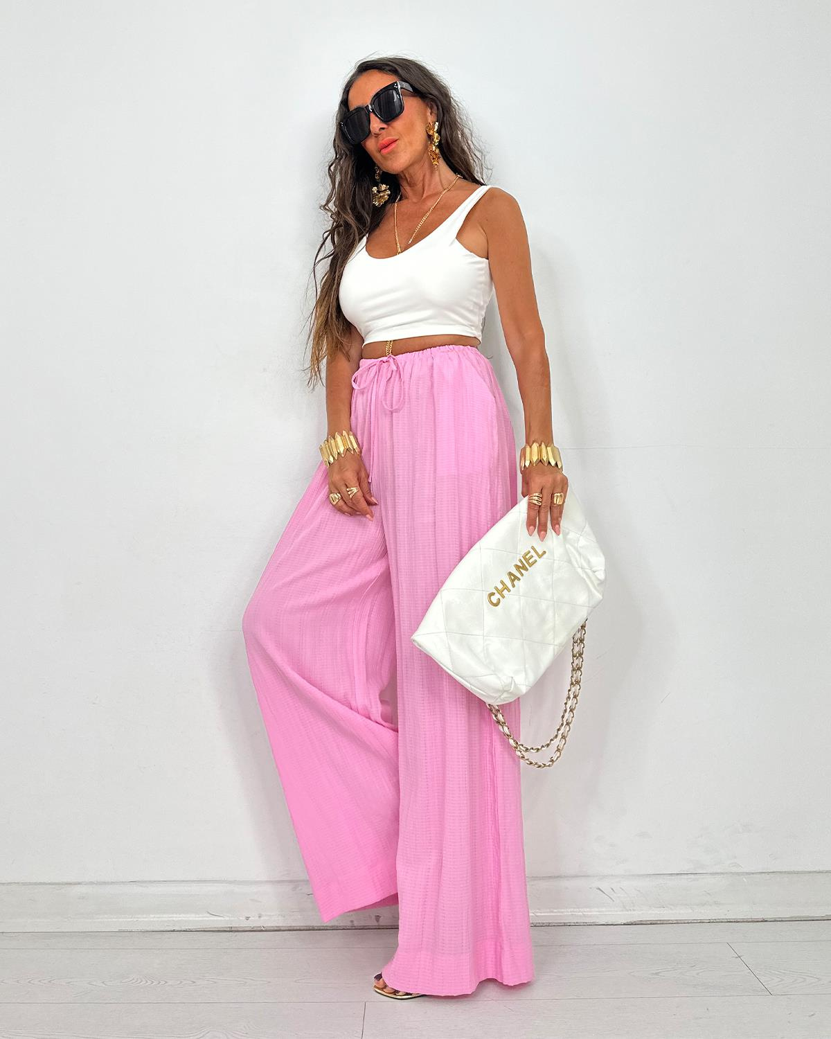 Porto Kraşlı Pantolon Pembe