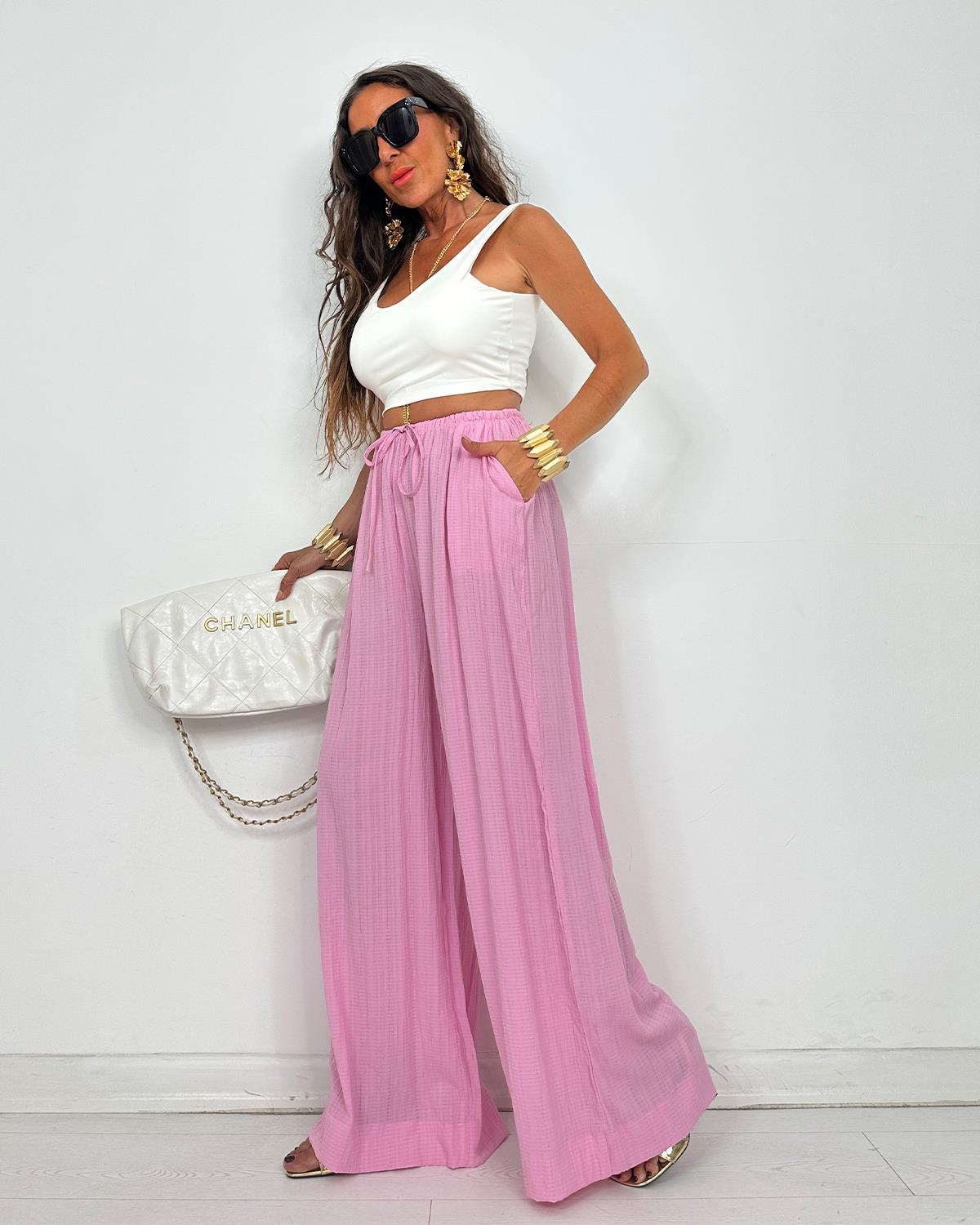Porto Kraşlı Pantolon Pembe