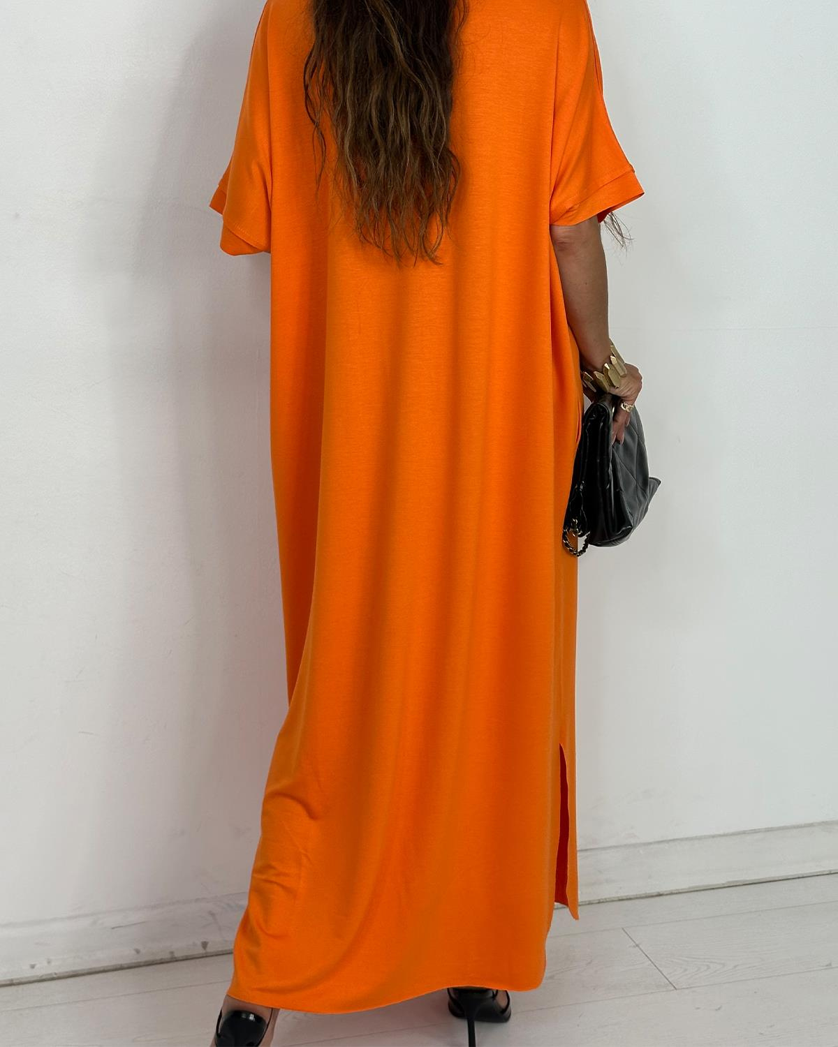 Prenses Taşlı Elbise Orange