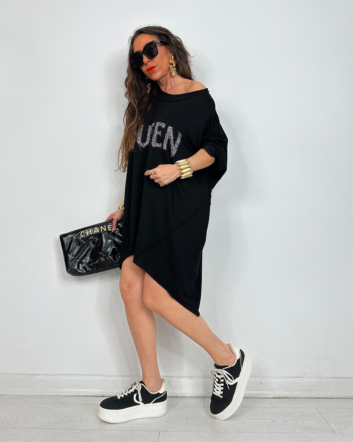 Queen Taşlı Tunik Siyah