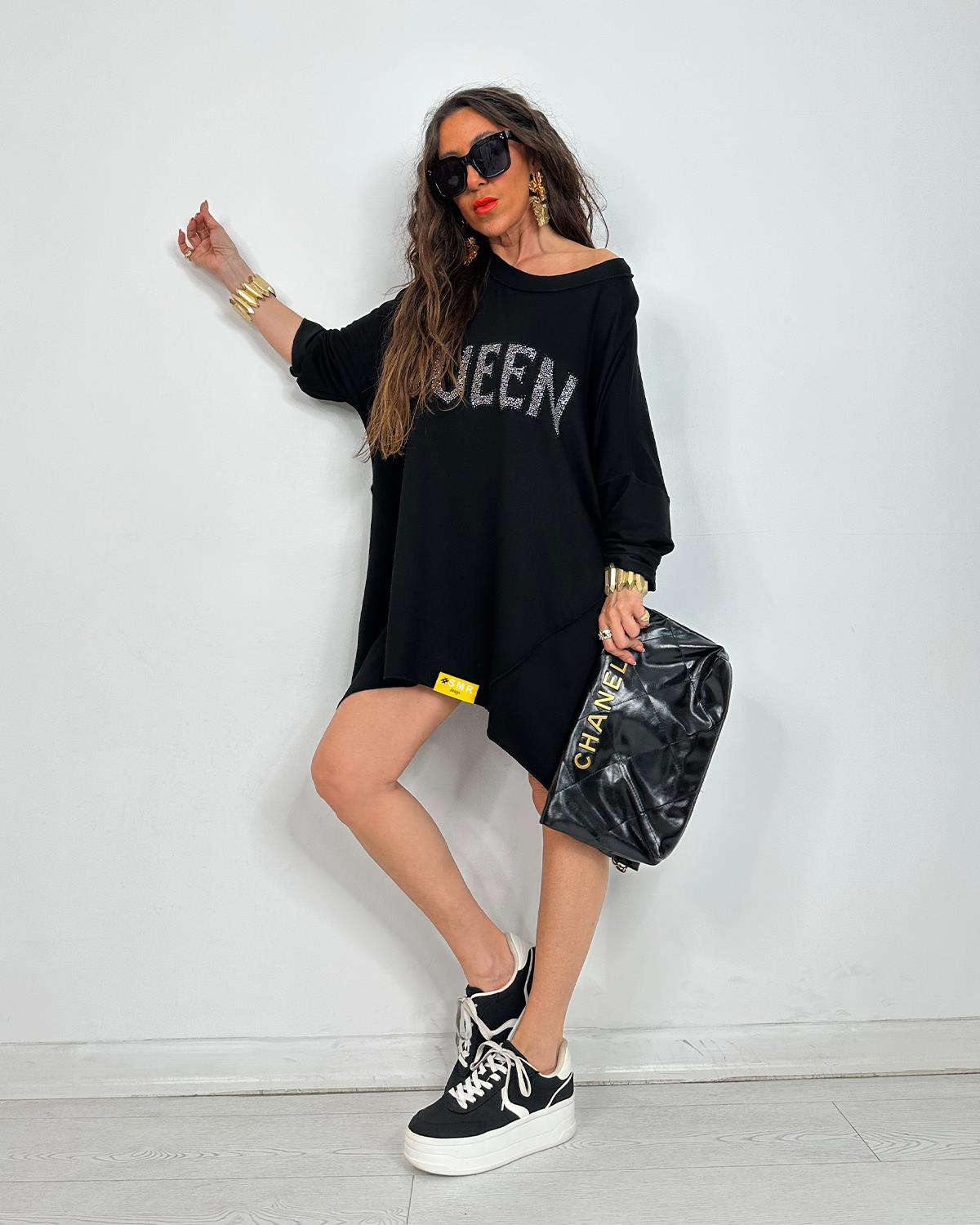 Queen Taşlı Tunik Siyah