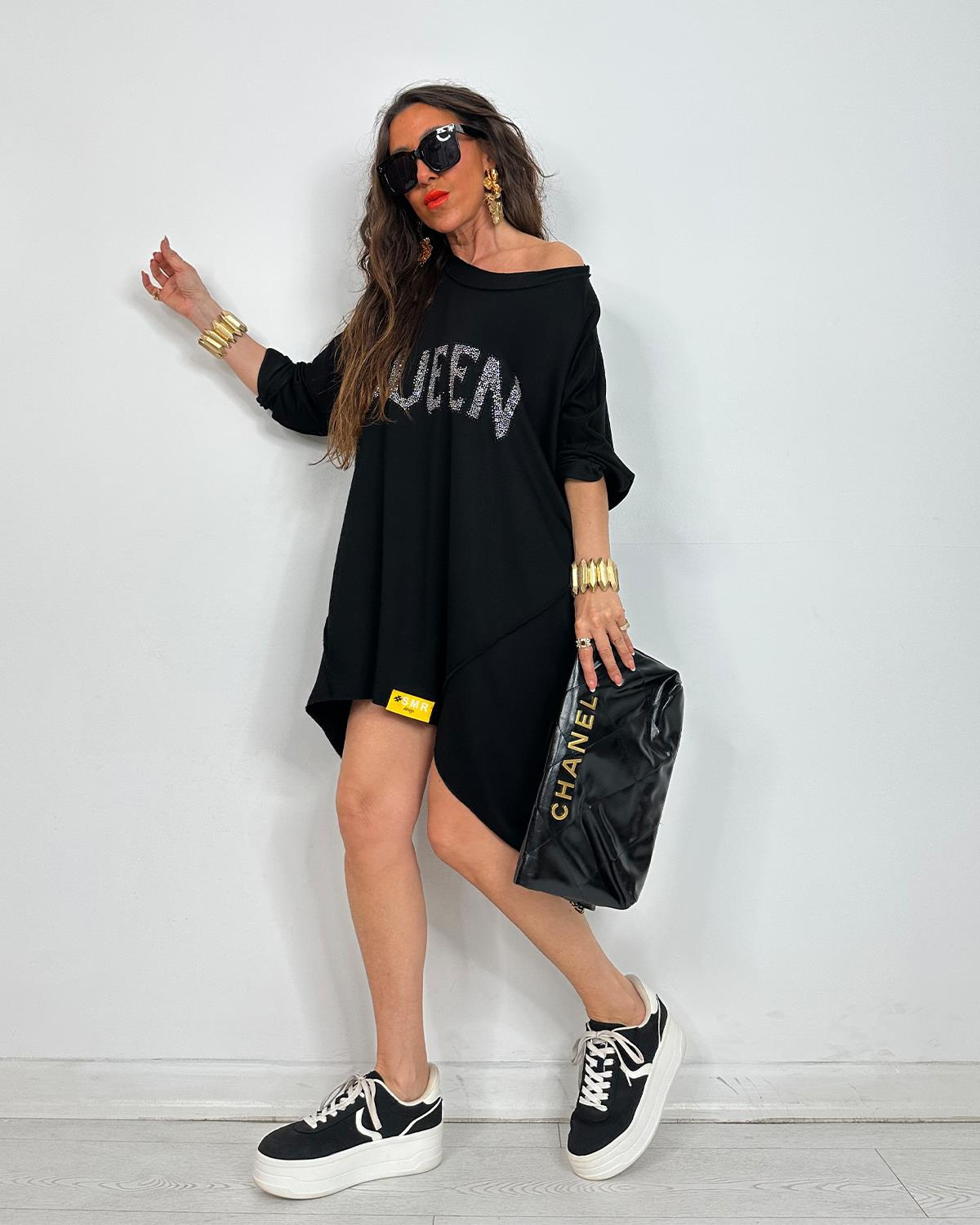 Queen Taşlı Tunik Siyah