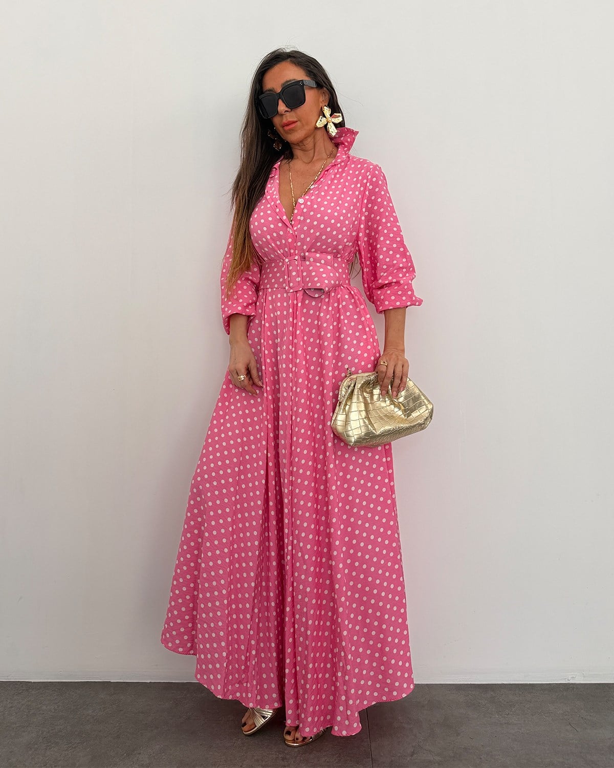Ruby Puantiye Elbise Pembe