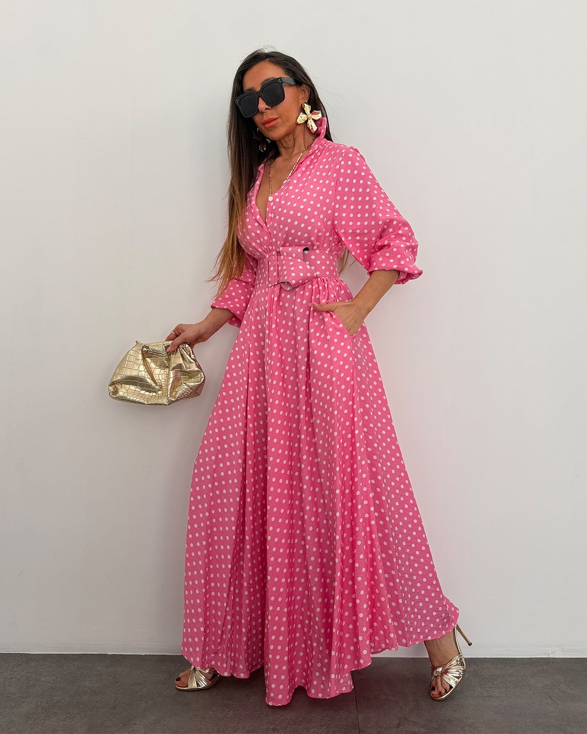 Ruby Puantiye Elbise Pembe