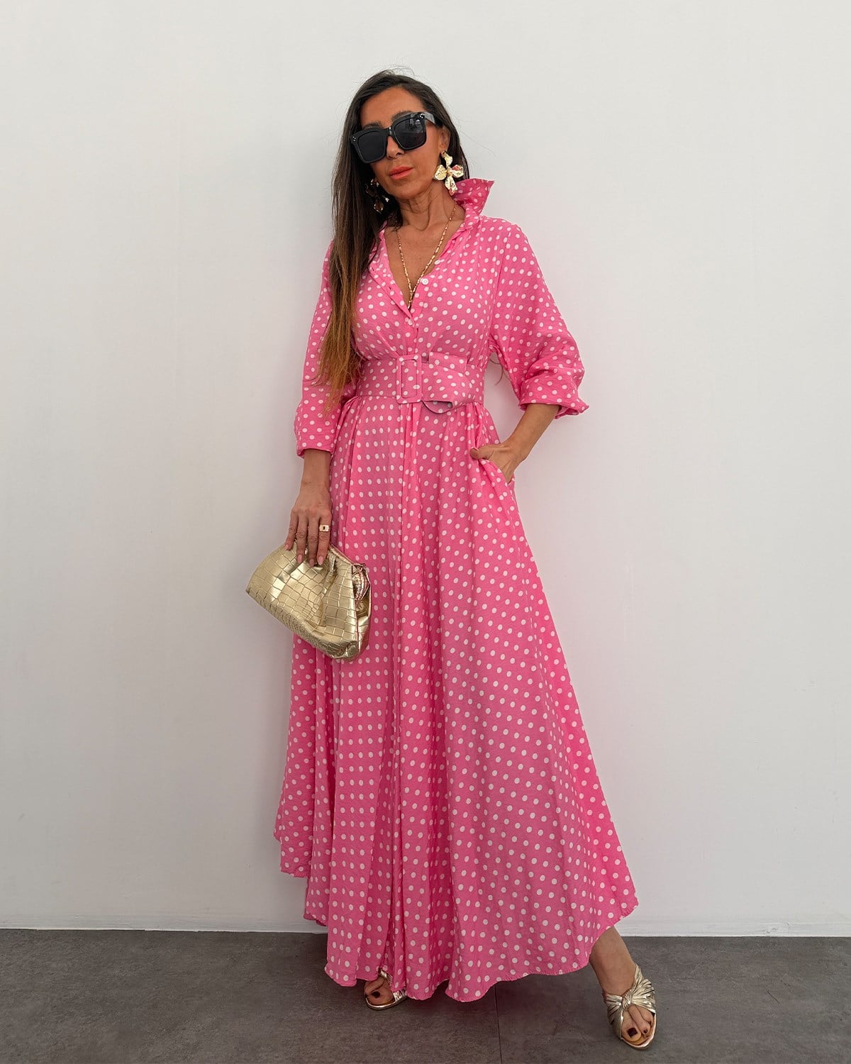 Ruby Puantiye Elbise Pembe