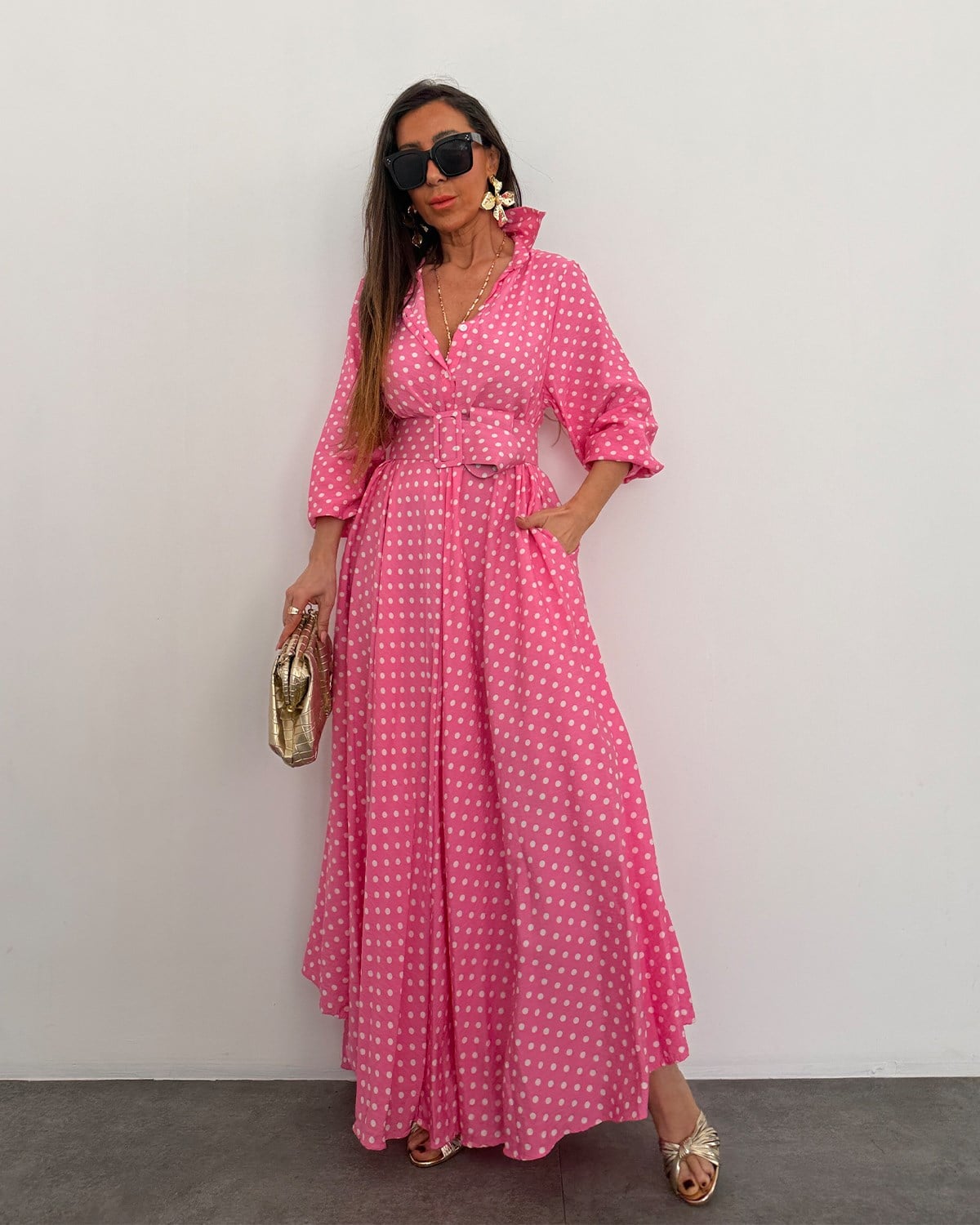 Ruby Puantiye Elbise Pembe