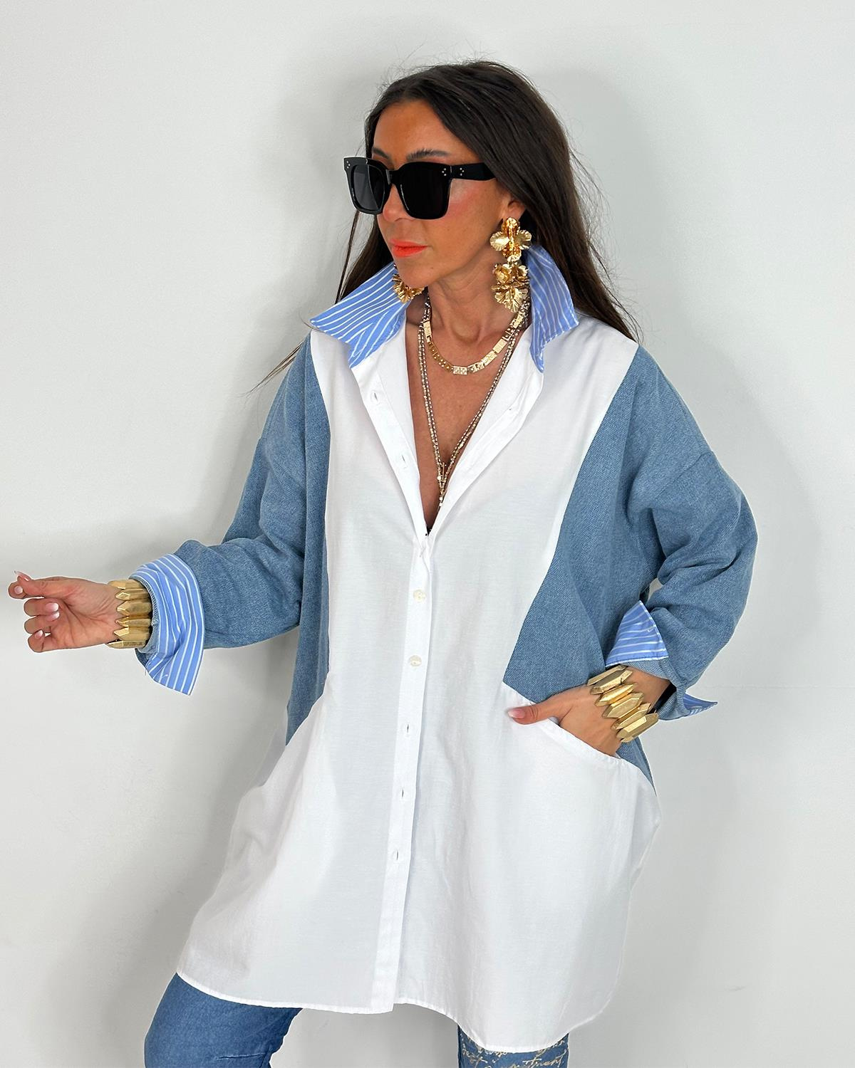 Sabrina Kotlu Gömlek Tunik Beyaz