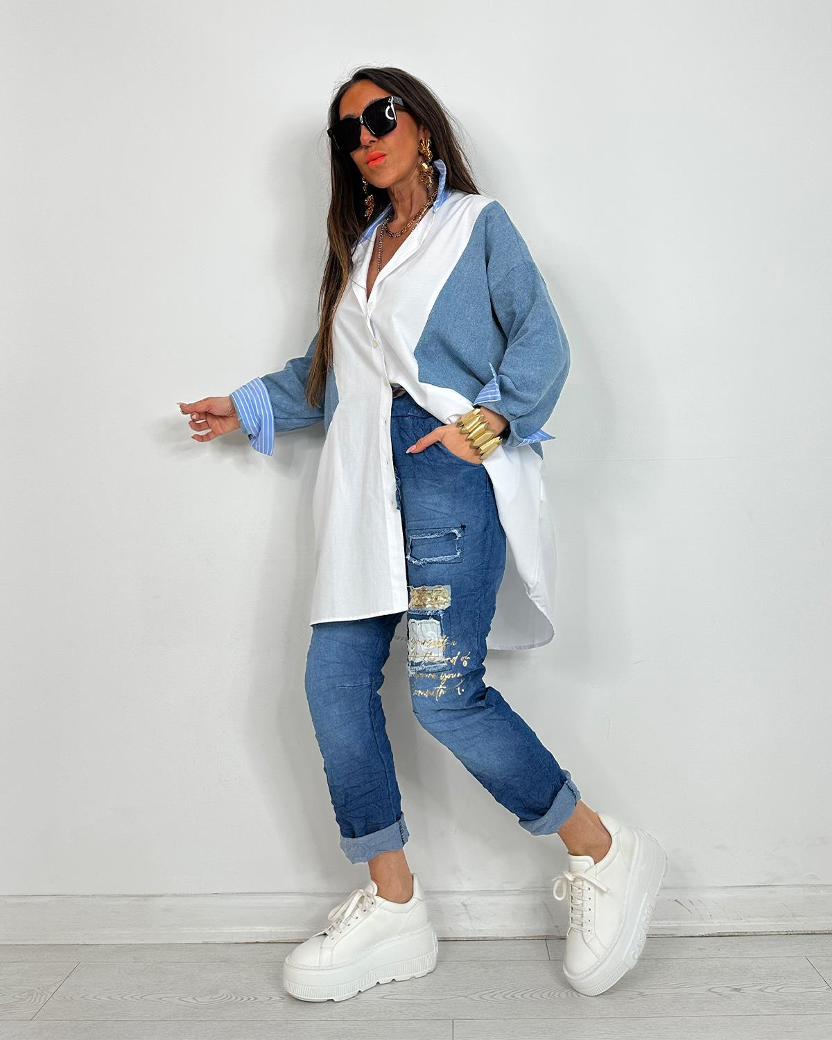 Sabrina Kotlu Gömlek Tunik Beyaz