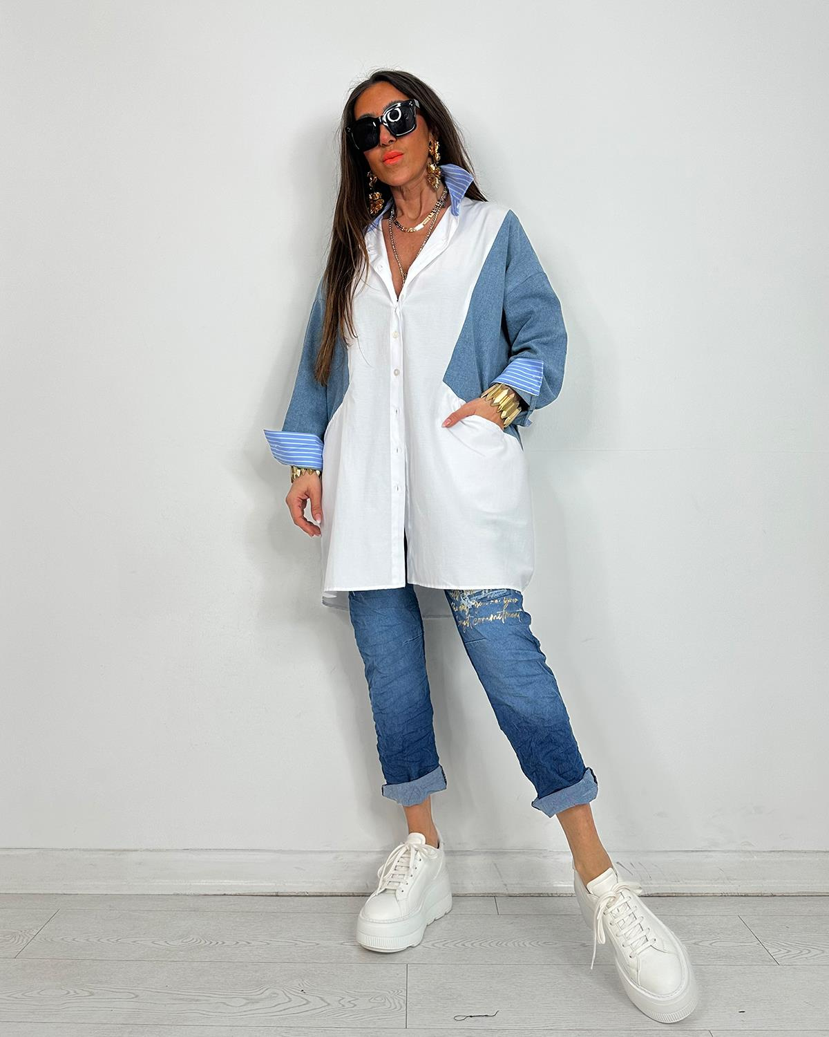 Sabrina Kotlu Gömlek Tunik Beyaz