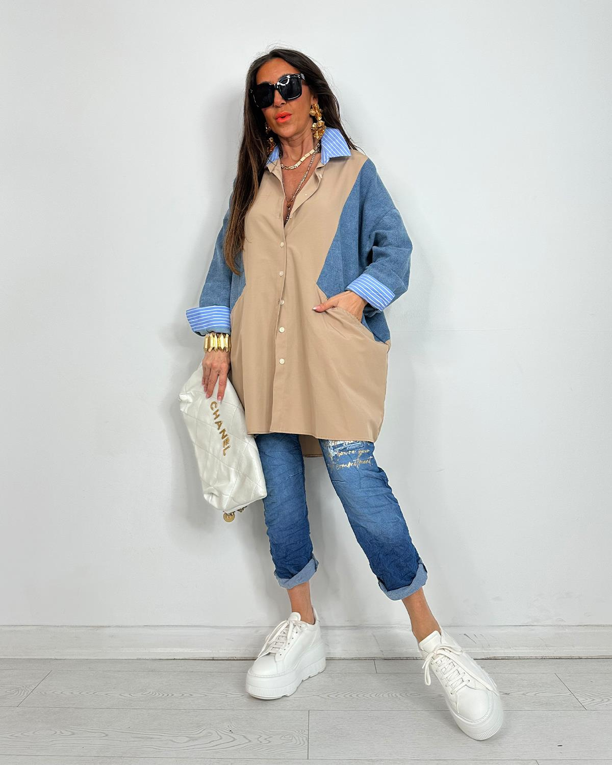 Sabrina Kotlu Gömlek Tunik Camel