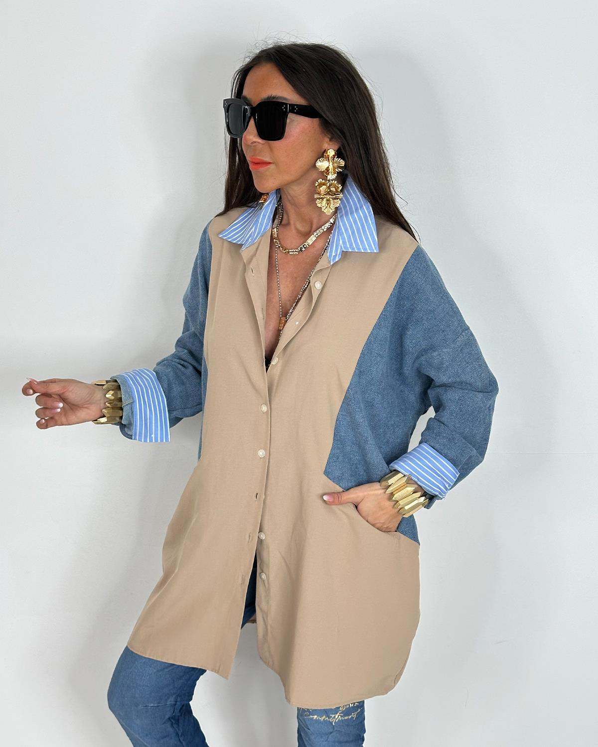 Sabrina Kotlu Gömlek Tunik Camel