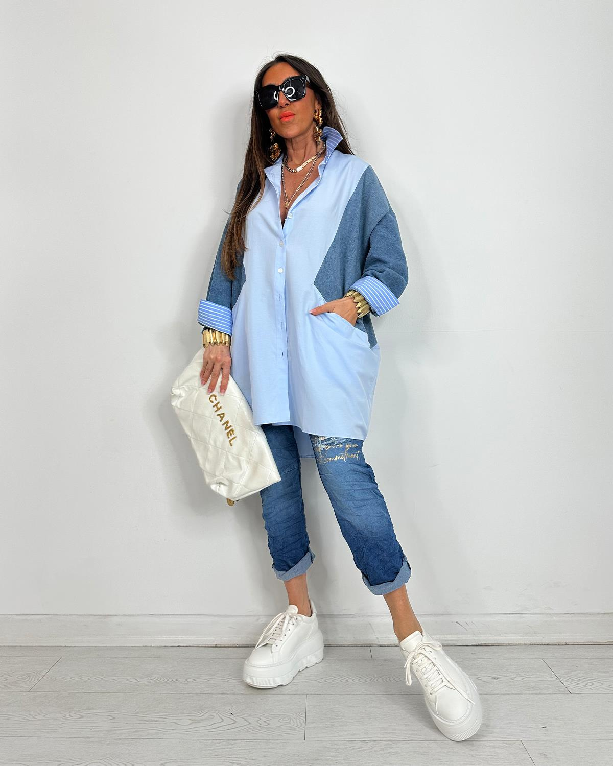 Sabrina Kotlu Gömlek Tunik Mavi