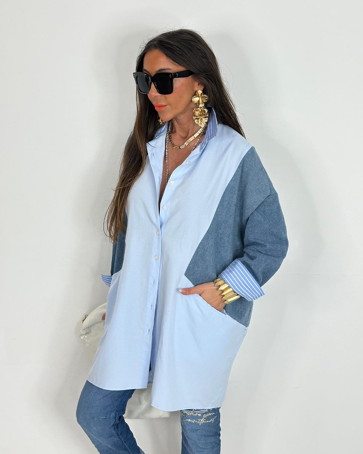 Sabrina Kotlu Gömlek Tunik Mavi