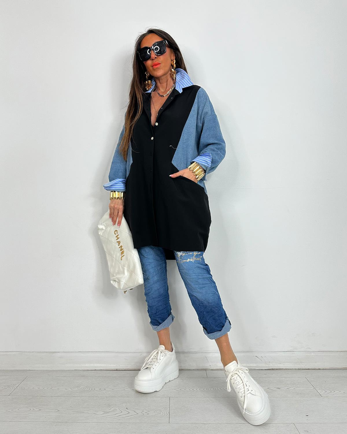 Sabrina Kotlu Gömlek Tunik Siyah